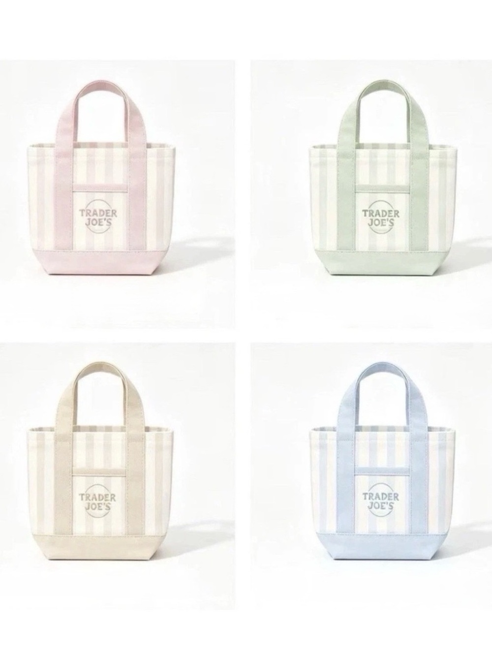 Trader Joe’s Mini Pastel Stripe Canvas Tote Bag Limited Edition Set Of 4 - Picture 3 of 3